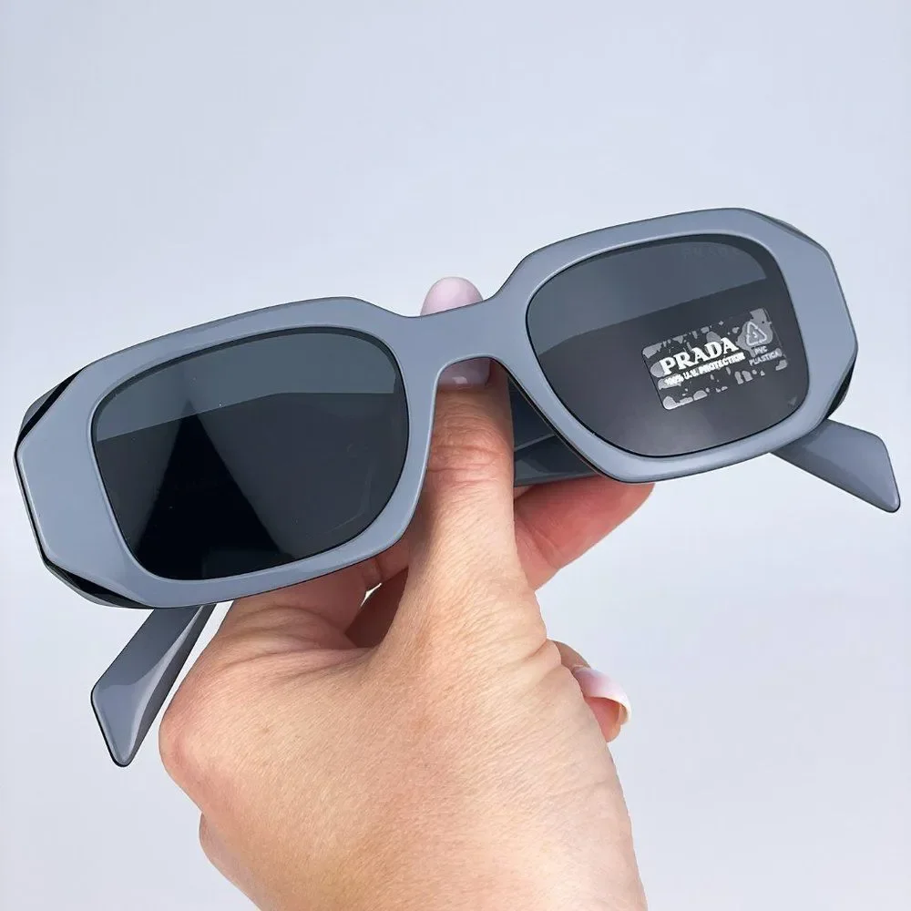 Prada PR17WS 11N09T Sunglasses Marble Gray Graphite Black Rectangle Unisex - Picture 5 of 14